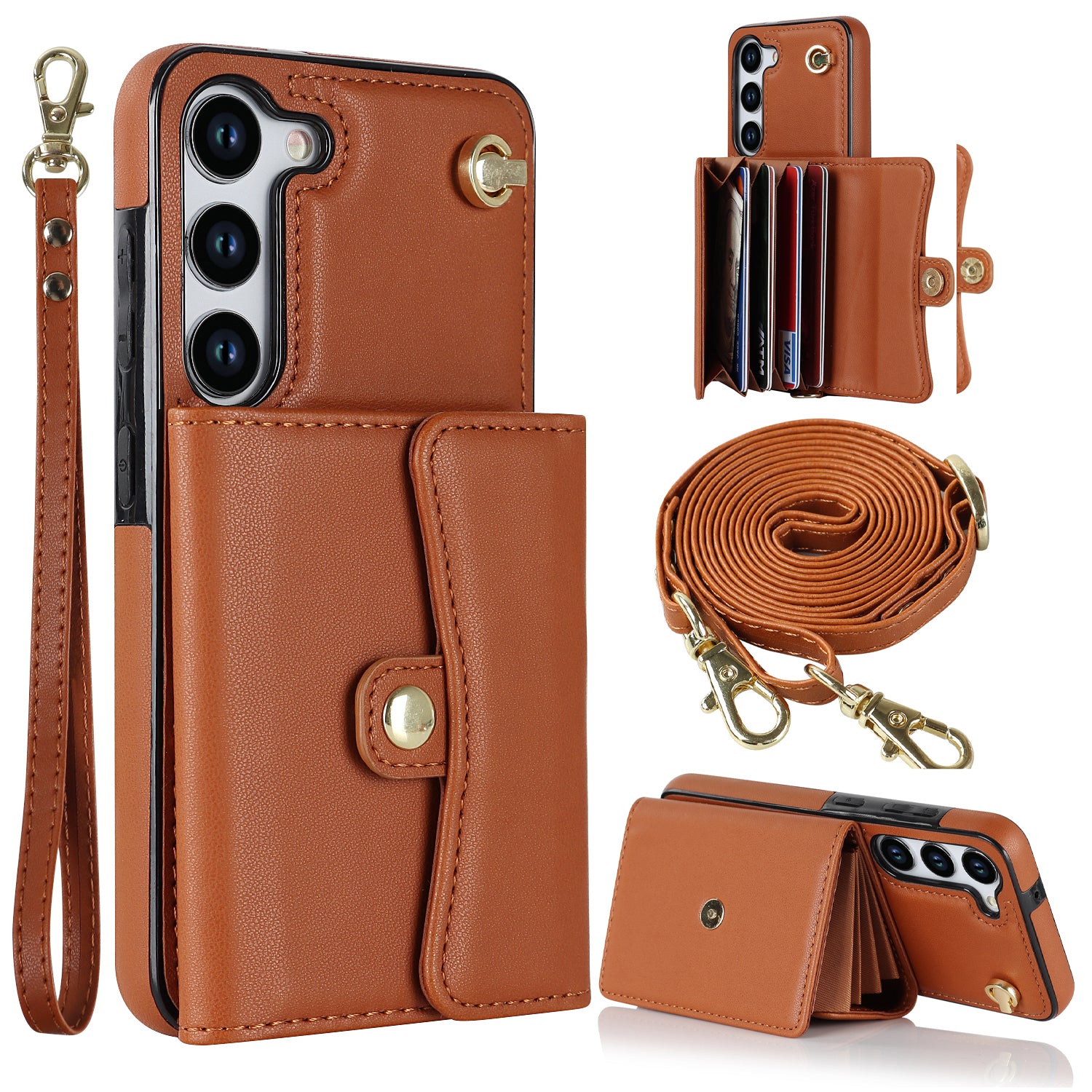 For Samsung Galaxy S23 RFID Blocking Phone Case Accordion Style Card Slots Phone Kickstand Cover with Short Strap and Long Strap For Samsung Galaxy S23 RFID Blocking Phone Case Accordion Style Card Slots Phone Kickstand Cover with Short Strap and Long Strap